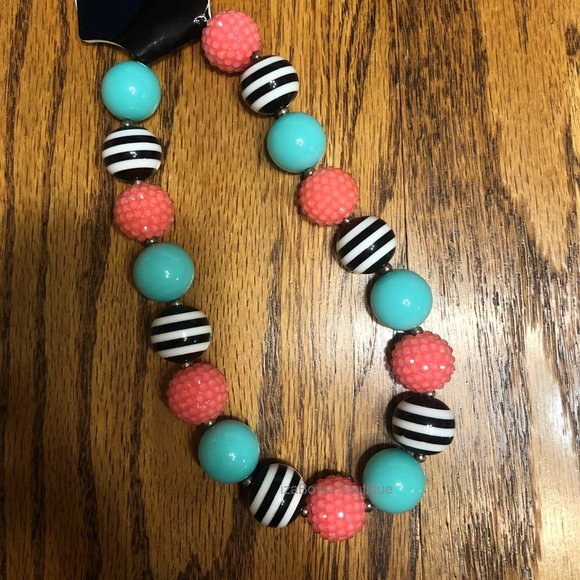 Black Stripe, Pink Sparkle & Mint Chunky Bead Necklace HAND CRAFTED